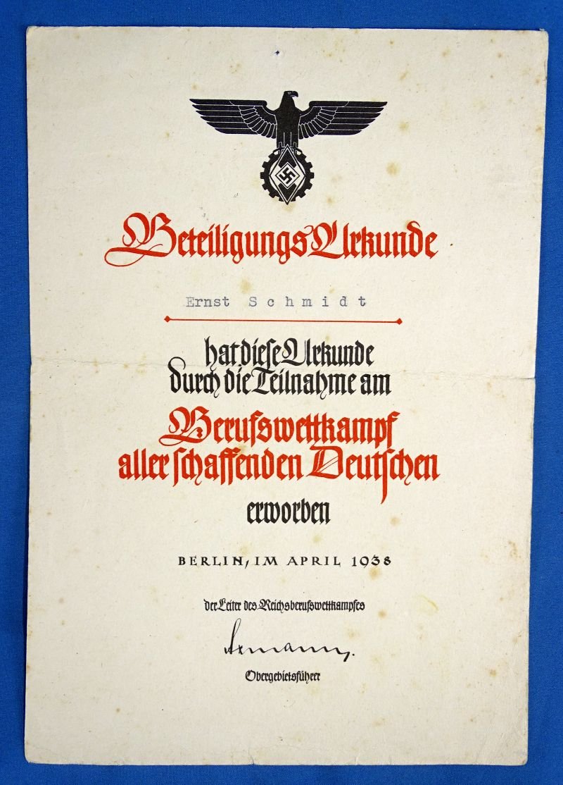 A Pair of Hitler Youth Trade Competition Participation Documents to One Young Man — image 5