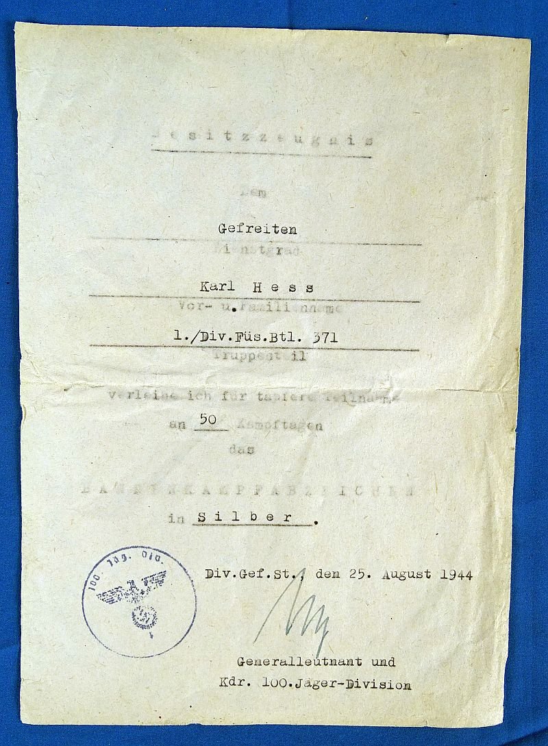Third Reich Anti Partisan Badge Award Document and Civil Tax Inspector Appointment Group of One Man — image 3