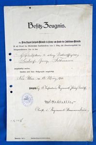 1911 Award Document for The Bavarian Prince Regent Luitpold Medal …