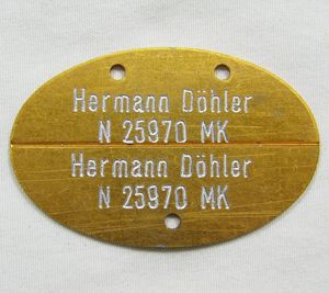 WWII German Navy Dog Tag 'Hermann Döhler'