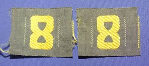 Pair WWII Japanese IJA Unit Number 8 Collar Insignia