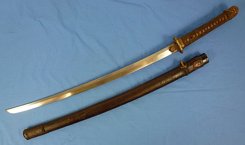 Signed 1942 Dated Japanese Army Officer Shin Gunto Sword in a Leather Combat Cover — image 2