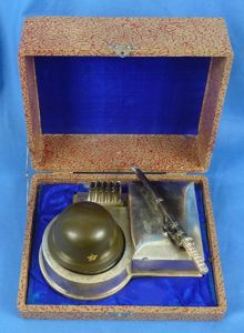 Cased WWII Japanese Army Cigarette Case and Ashtray Desk Set