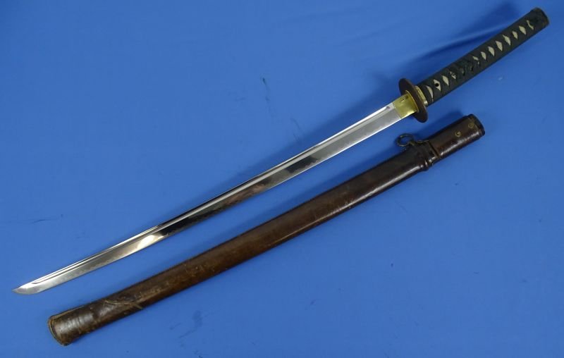 Signed Japanese Katana in Civilian Mounts with Leather Combat Scabbard Cover — image 3