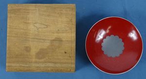 Large Boxed Japanese Sake Cup with Chrysanthemum