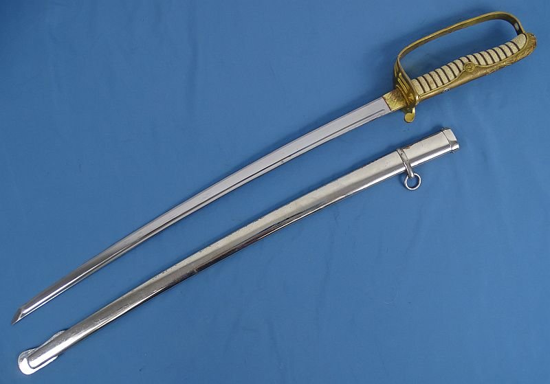 Japanese Army Type 19 Army Cavalry Officer Sword with Silver Mon Family Crest — image 2