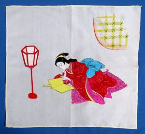 Japanese Soldier's Silk Handkerchief with Painted Traditional Japanese Woman