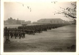 Photograph of Japanese Soldiers in Field Gear on Parade 4-1/2″ …