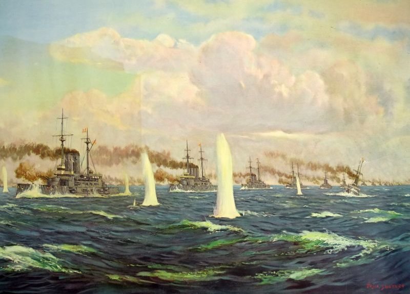 Large Japanese Navy Battle Scene Print by Tojio Shotaro — image 3