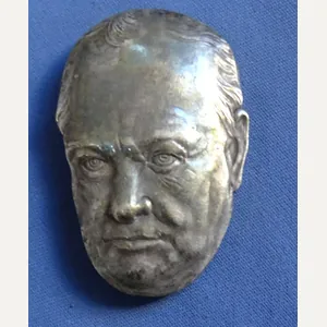 WWII Winston Churchill Silver Pin 1-3/4 x 1-1/4″