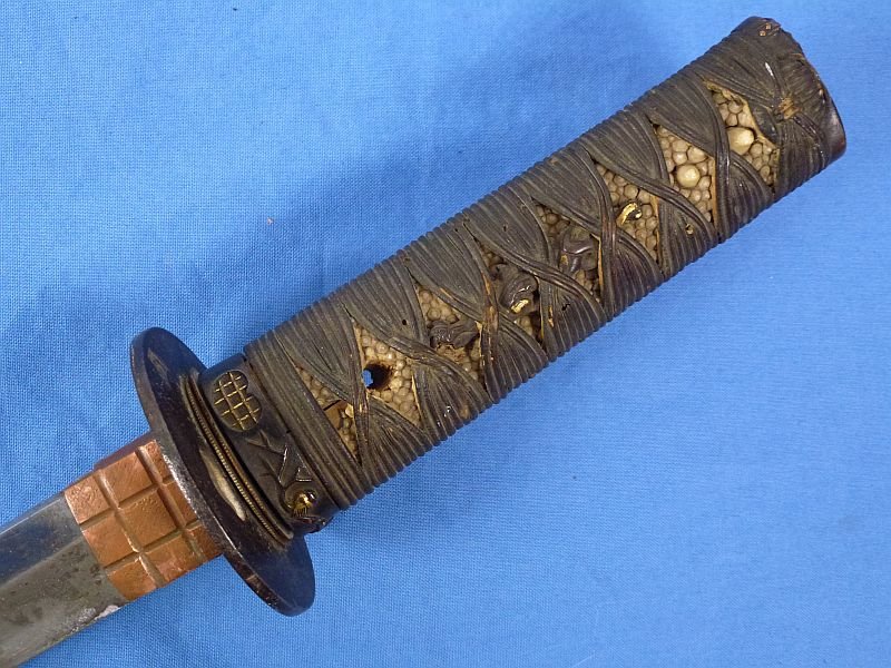 WWII Japanese Pilot or Tanker Wakizashi Short Sword in Leather Combat Cover — image 7