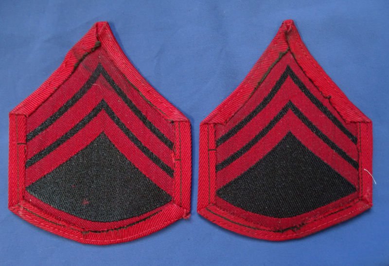 Pair WWII Marine Corps Staff Sergeant Woven Chevrons — image 2