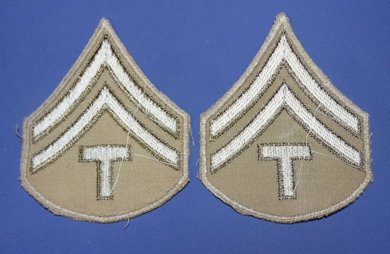 Pair WWII Khaki T 5 Corporal's Chevrons — image 2