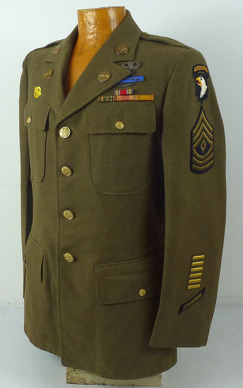 WWII U.S. Army 101st Airborne Division Infantry First Sergeant Tunic with Overseas Cap — image 4