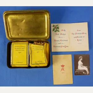 WWI British Princess Mary Gift Box with Cigarettes and Papers