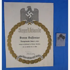 1938 Decathlon Participant Award Document with DRL Stickpins