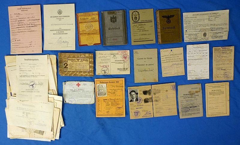 Large WWII German RAD / Army Wehrpass and Soldbuch Documents Group