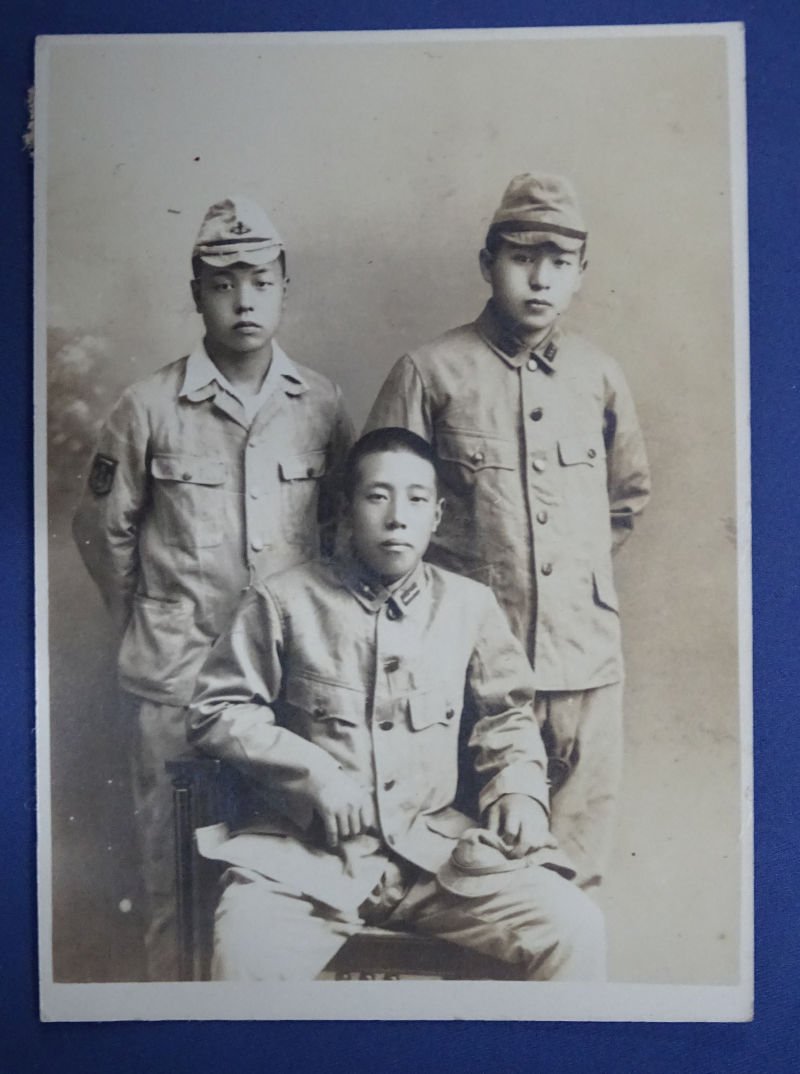 WWII Japanese Photo Three Soldiers 2-7/8 x 4″