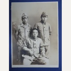 WWII Japanese Photo Three Soldiers 2-7/8 x 4″