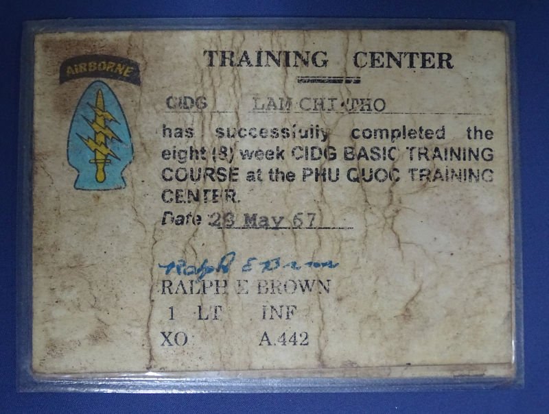 Vietnam 1967 Special Forces Training Center Course Completion Card Named to SV Soldier