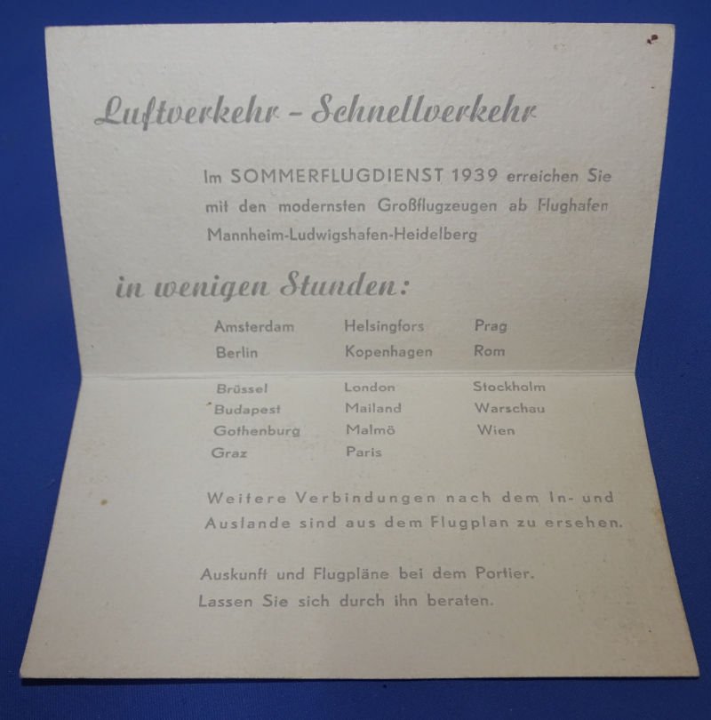 1939 German Luftansa Flight Schedule — image 2