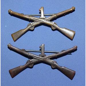 Pair WWI Army Officer's 1st Infantry Regiment Collar Insignia