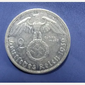 1939 German 2 Mark Silver Coin