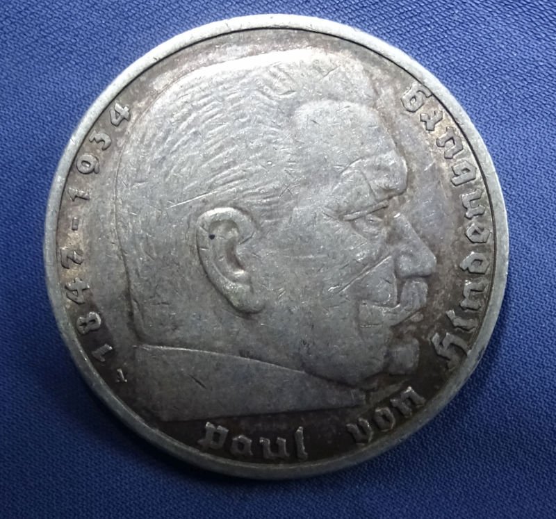 1936 German 5 Mark Silver Coin — image 2