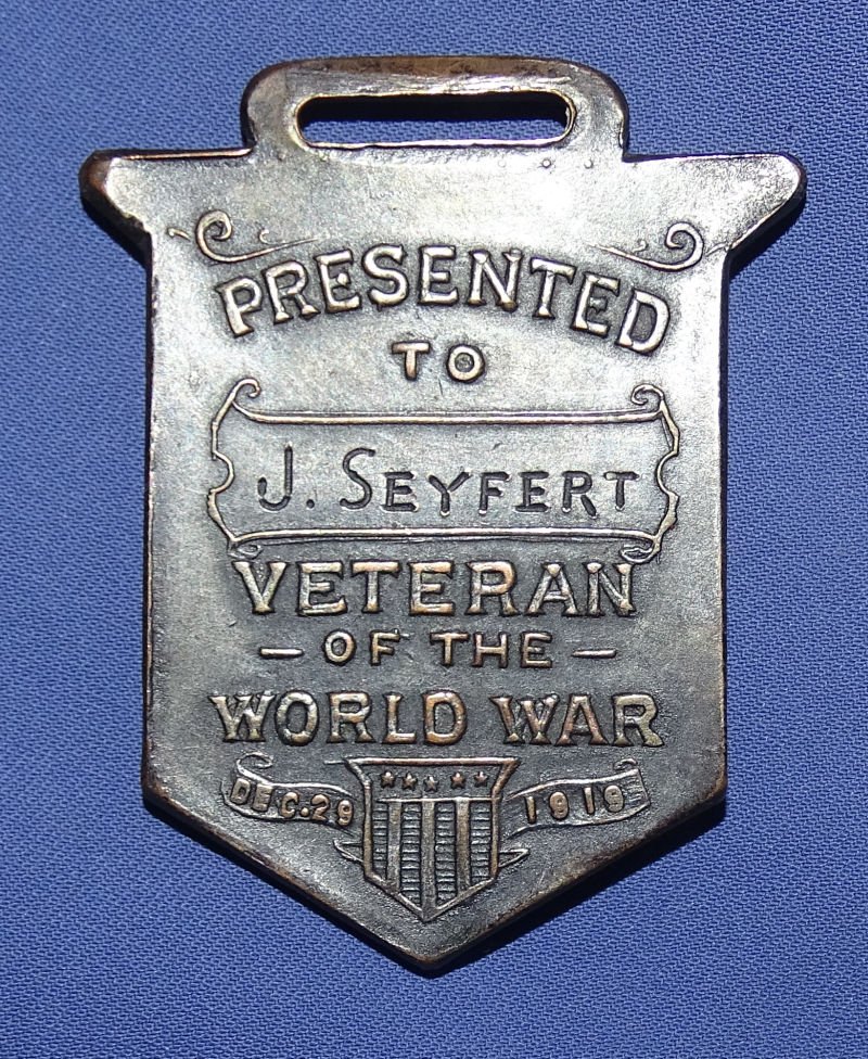 Named Carpenters Local 298 Union WWI Service Watch Fob — image 2