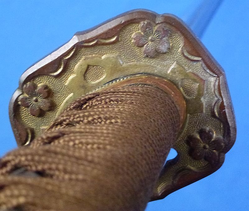 Signed WWII Japanese Pilot or Armored Officer Wakizashi Short Sword in Shin Gunto Mounts and Leather Combat Cover — image 8