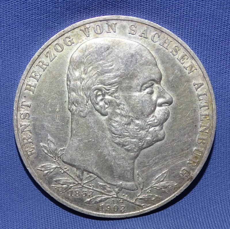 1903 Sachsen Altenburg 5 Mark Silver Coin — image 2