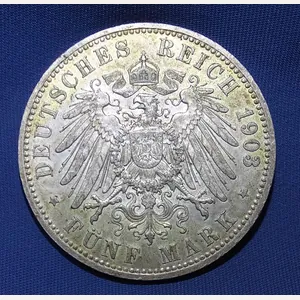1903 Sachsen Altenburg 5 Mark Silver Coin