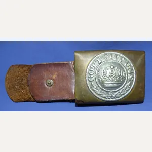WWI Prussian Enlisted Brass Belt Buckle With Leather Tab