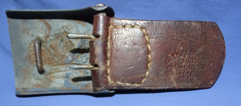 WWI Hessian Enlisted Belt Buckle With Leather Tab Dated 1915 — image 3