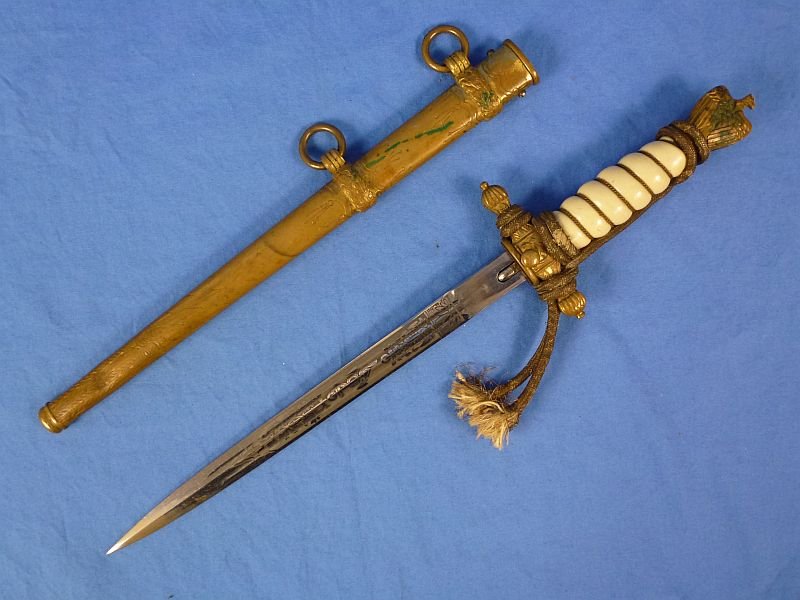 Untouched and Uncleaned Kriegsmarine Officer Dagger with Etched Blade by E. & F. Horster — image 3