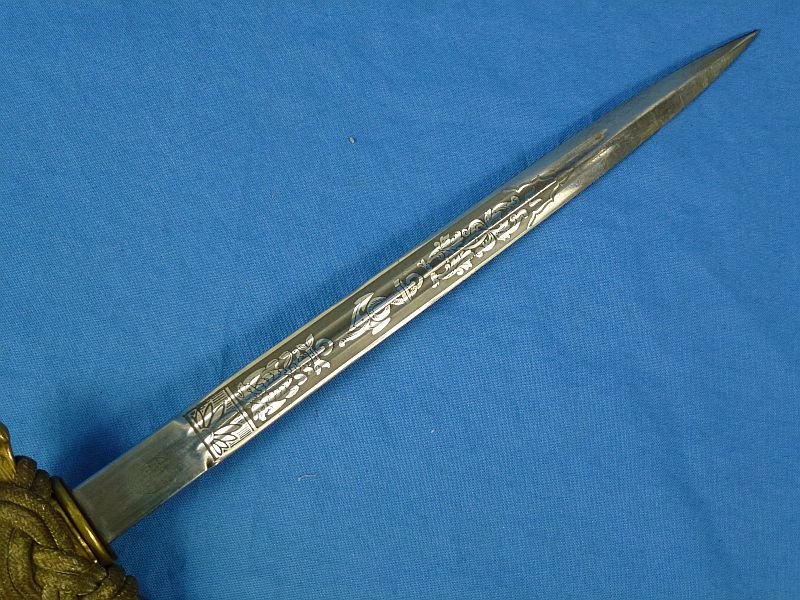 Untouched and Uncleaned Kriegsmarine Officer Dagger with Etched Blade by E. & F. Horster — image 5