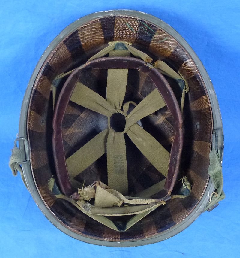 WWII Front Seam Swivel Bale M1 Combat Helmet with Laundry Mark — image 8