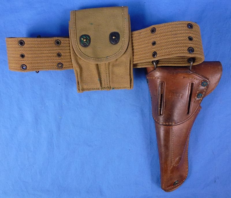 1942 Dated Boyt Pistol Holster on Belt with 1918 Dated Ammunition Pouch — image 2