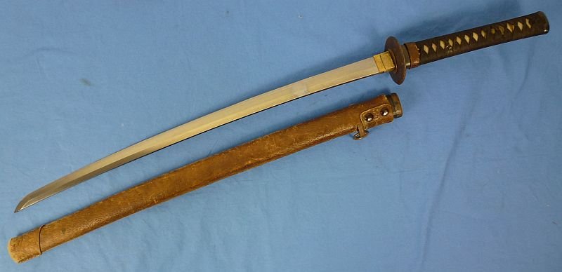 Japanese Katana in Civilian Mounts and Leather Combat Cover — image 2
