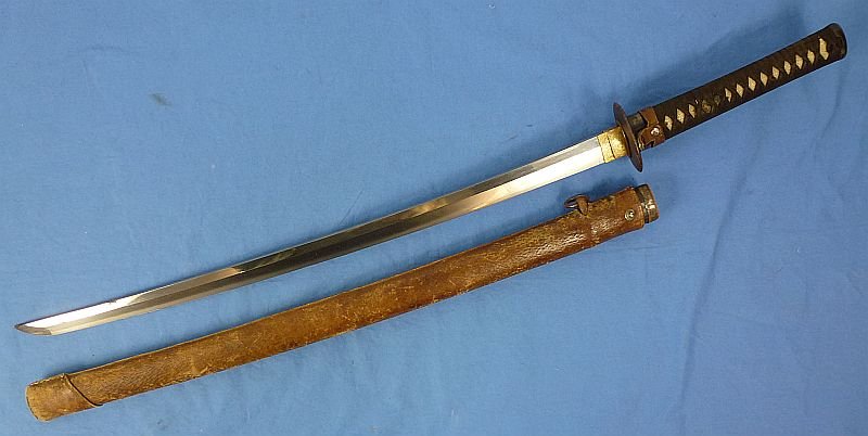 Japanese Katana in Civilian Mounts and Leather Combat Cover — image 3