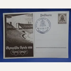 WWII German 1936 Olympics Postcard – Postmark Olympic Stadium