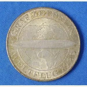 1930 German 5 Reichsmark Silver Coin Commemorating the World Flight …