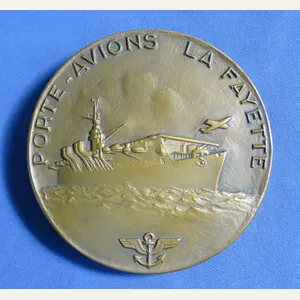 French Bronze 2-3/4 inch Table Medal Honoring The Aircraft Carrier …