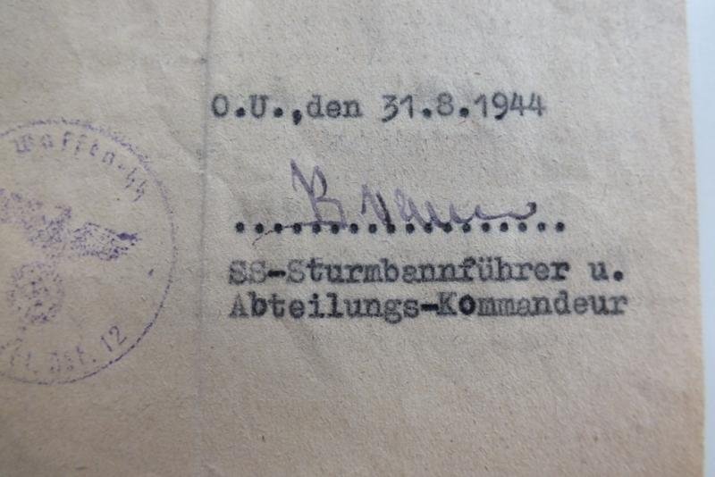 1.Komp.12th SS  HITLERJUGEND AUFKLARUNGS ABTEILUNG CITATIONS SS-STURMBANNFUHRER BREMER SIGNAURE — image 4