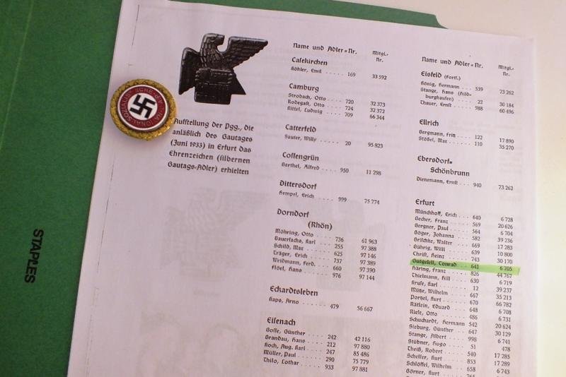 LARGE GOLD PARTY BADGE VITUALLY MINT NAMED TO GAU BADGE HOLDER — image 6