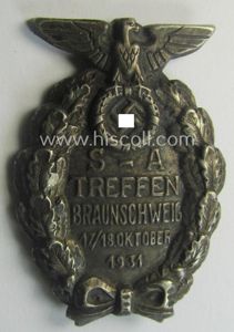 Commemorative, hollow-back- and/or silverish-grey-toned, so-called: SA- (ie. 'Sturmabteilungen'-) related day-badge …