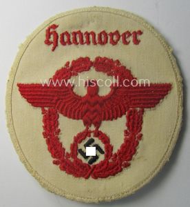 'Polizei- o. Feuerwehr'-related arm-eagle (ie. 'Ärmeladler') on white linnen: 'Feuerwehrpolizei …