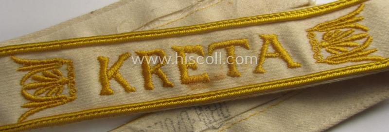 WH cuff-title (ie. 'Ärmelstreifen') entitled: 'Kreta' (being an example that bears a printed 'RbN.'-numeral) and that comes in a surely issued albeit simply never worn nor once tunic-attached, condition — image 3