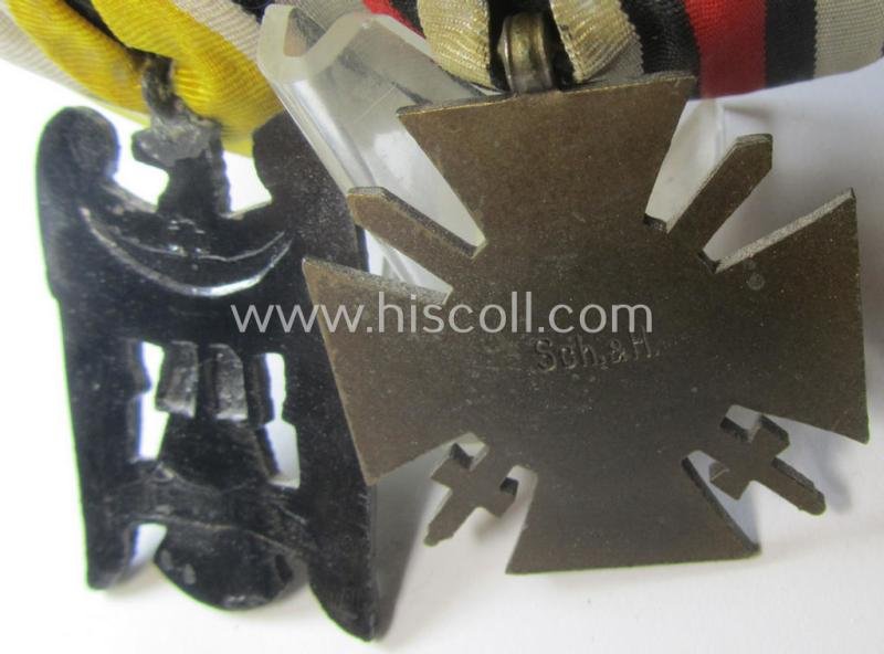 2-pieced (post) WWI-period medal-bar (ie. 'Spange') showing resp. a: 'FKK 1914-18 mit Schwn.' and a: a: 'Schlesisches Bewährungsabzeichen der II. Kl.' (or: 'Schlesischer Adler 2. Stufe') that both come period-mounted as a: 'Doppelspange' — image 4