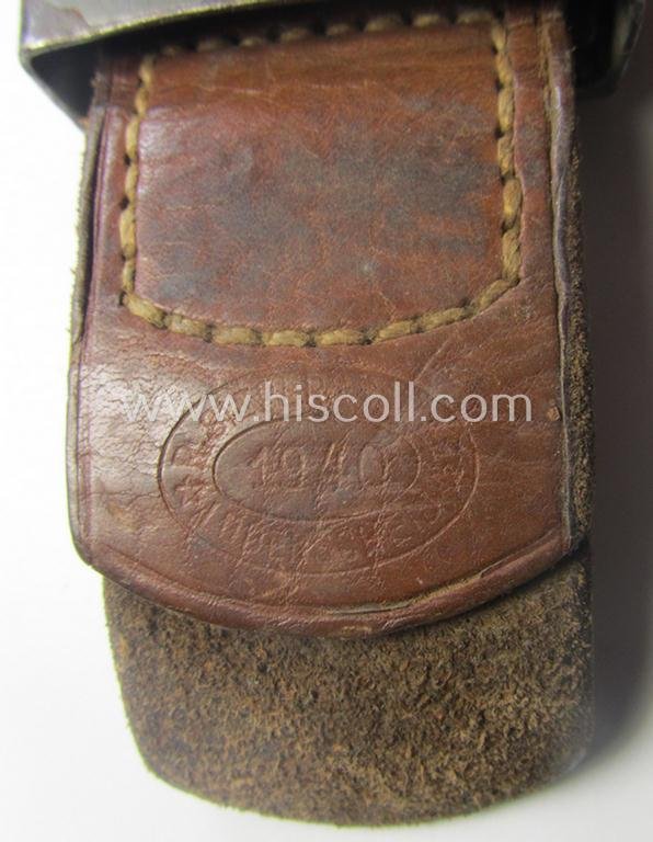 Moderately used, 'standard-issue'-pattern, WH (Heeres) field-grey-toned- and steel-based belt-buckle being a maker- (ie. 'R.S.&S.'-) marked example that comes mounted onto its 'R. Sieper u. Söhne'-marked and/or '1940'-dated tab — image 3